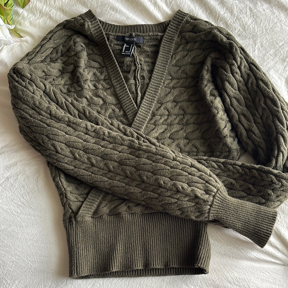 Express Olive Green Cable Knit Sweater